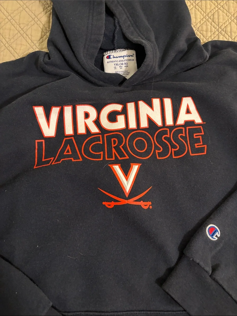 Boys Champion Navy Virginia Lacrosse Pullover Hoodie